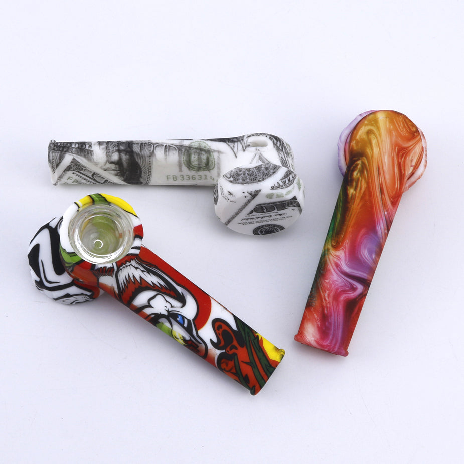 Silicone Hand Pipe with Lid and Replaceable Removeable Bowl