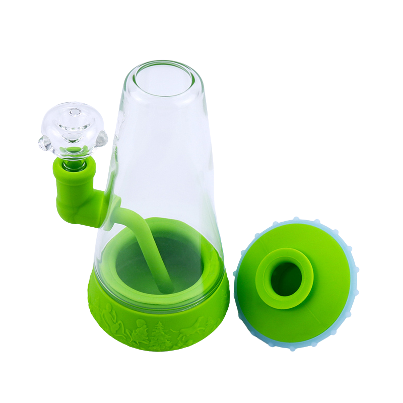 UFO Flying Saucer Silicone Glass Water Pipe with Night Glow Rim