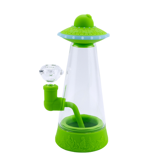 UFO Flying Saucer Silicone Glass Water Pipe with Night Glow Rim