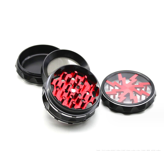 4 Piece Aluminum Grip Edge Lighting Teeth Transparent Lid Grinder